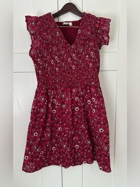 Lea Women’s Smocked Floral Dress in Burgundy 1X